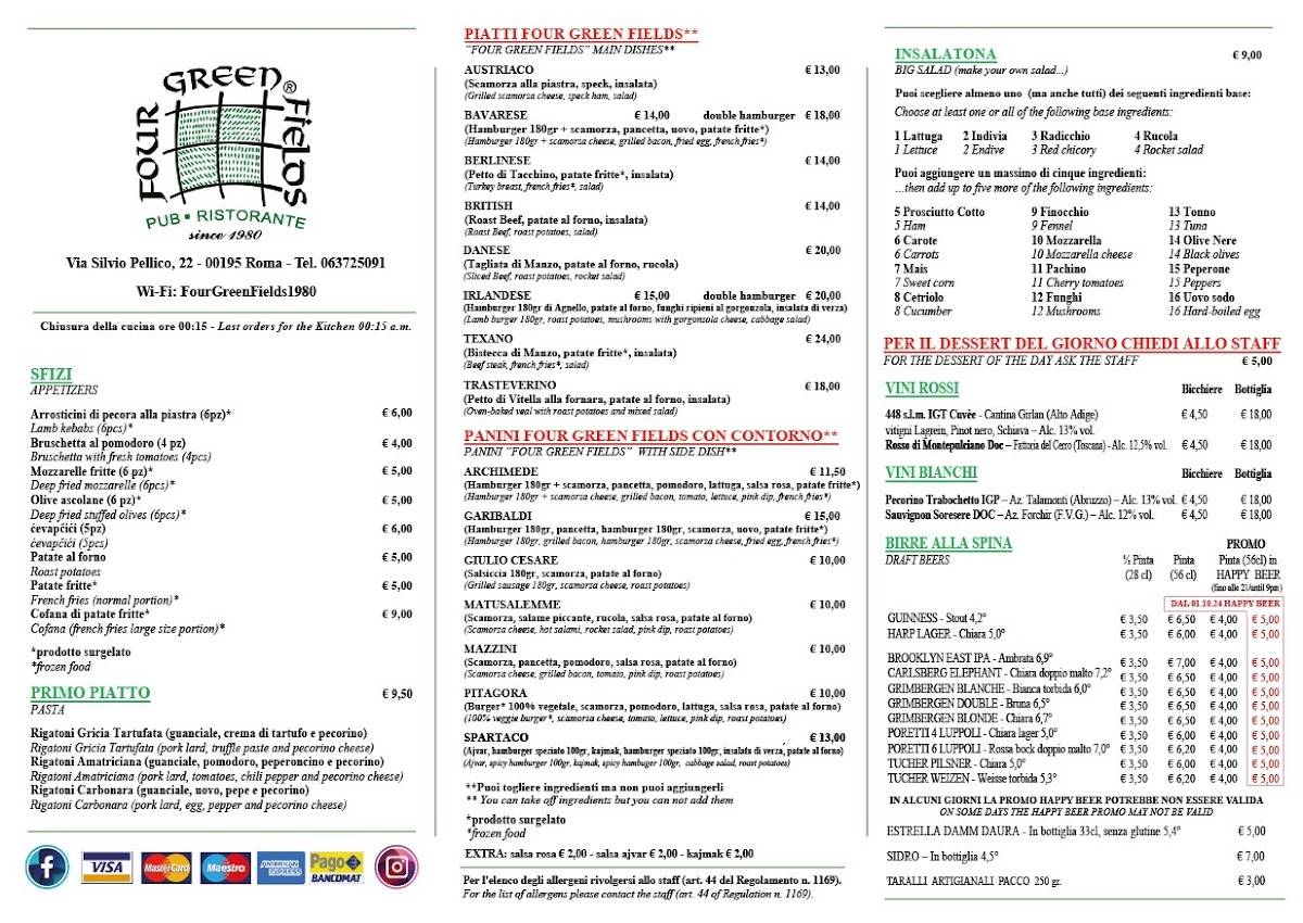 Menu di Four Green Fields 