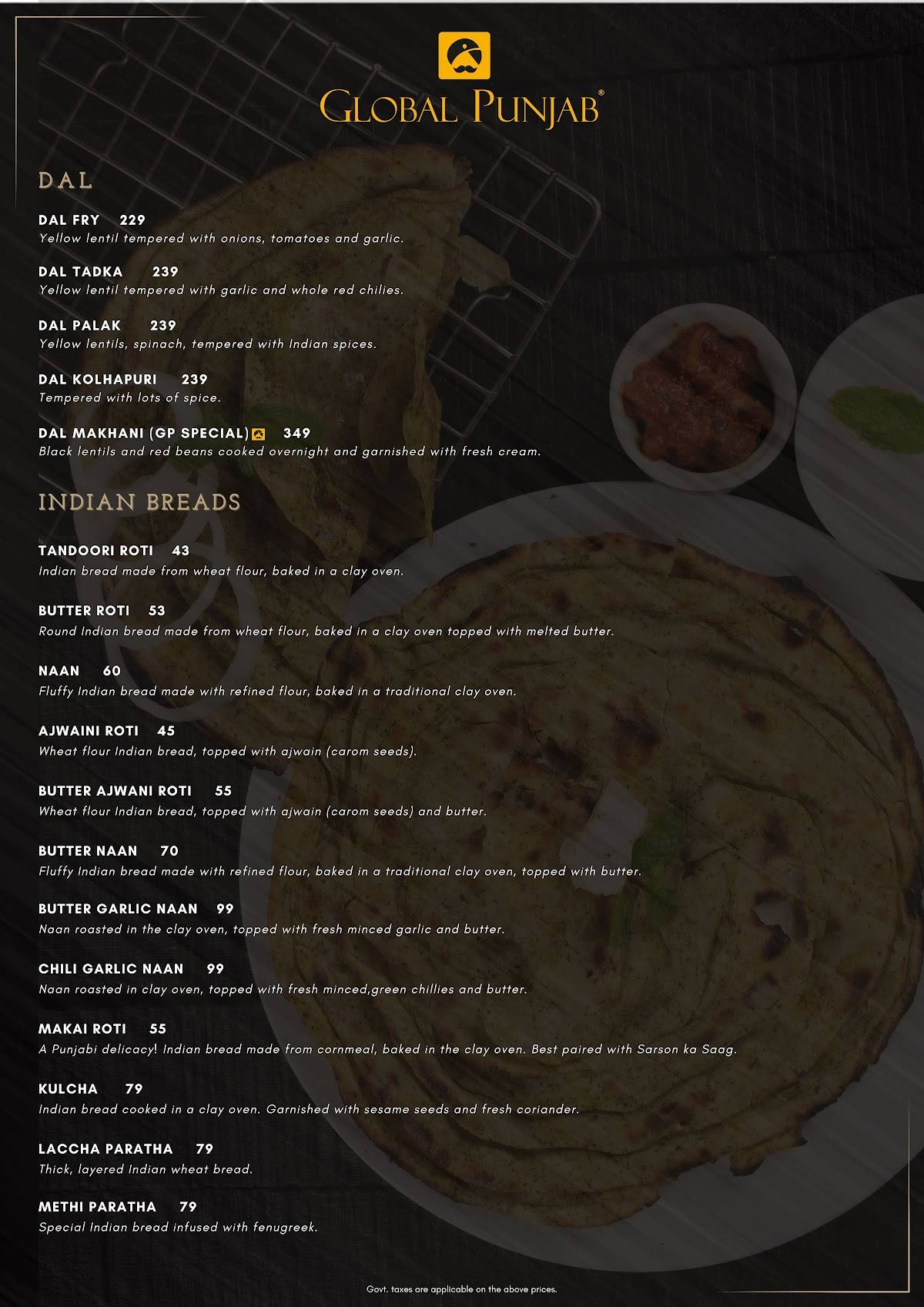 Global Punjab, Baner-Pashan Link Road menu