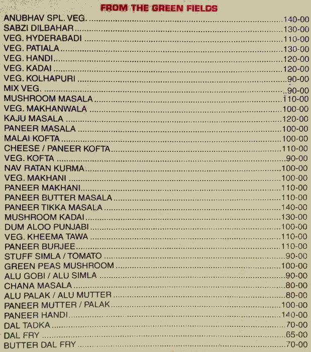 Hotel Anubhav menu