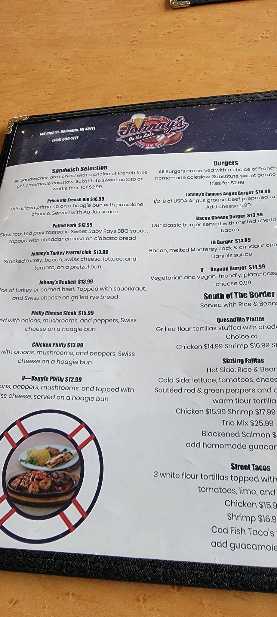 Menu at Johnny's On The Lake Bar & Grill, Belleville