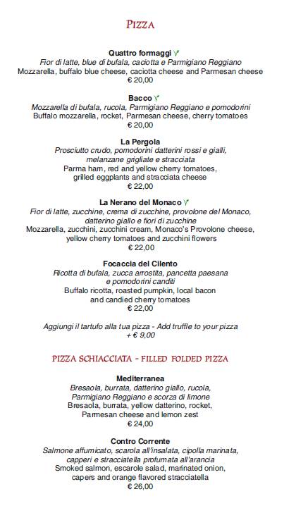Menu di La Pergola 