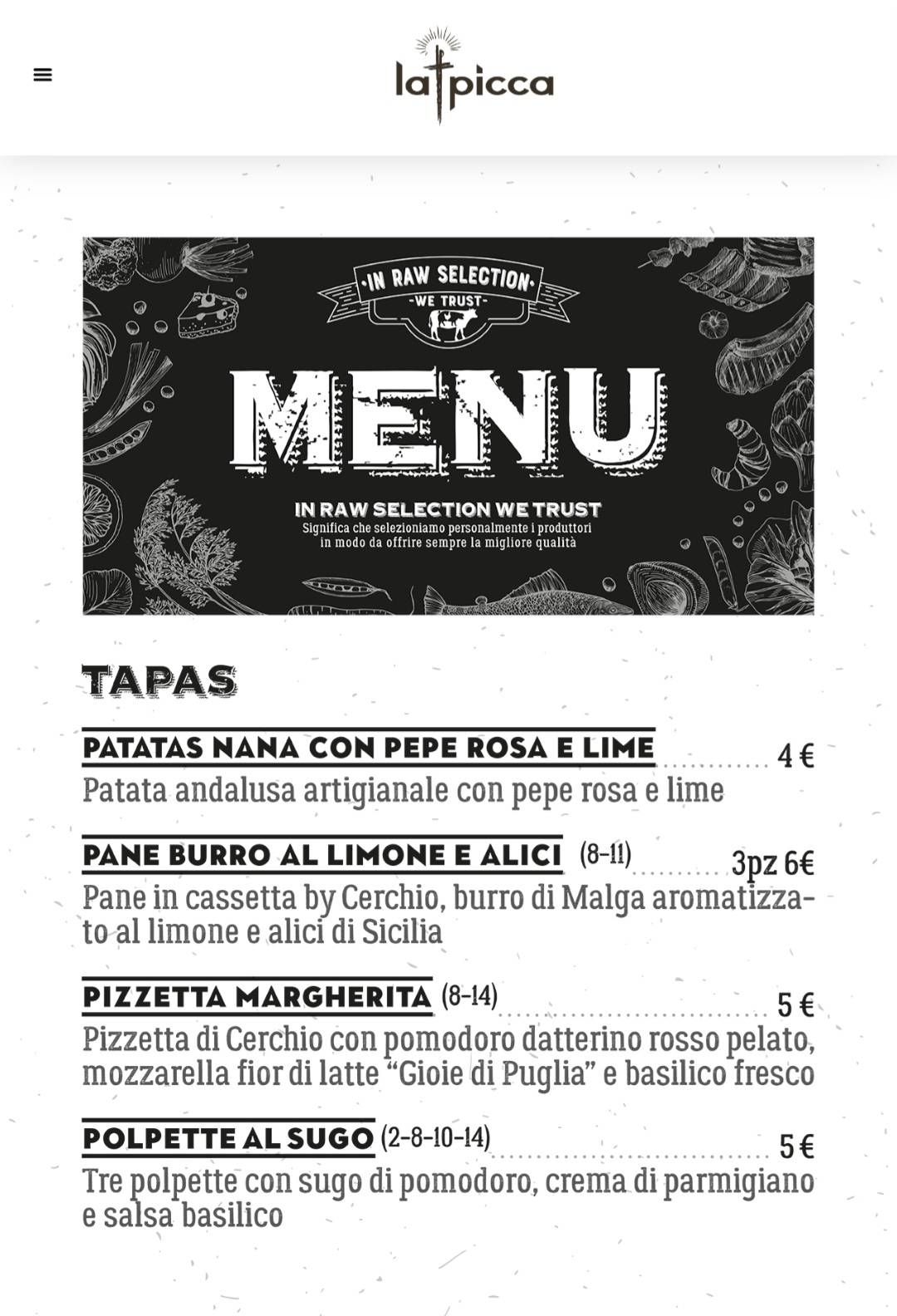Menu di La Picca Jesi 