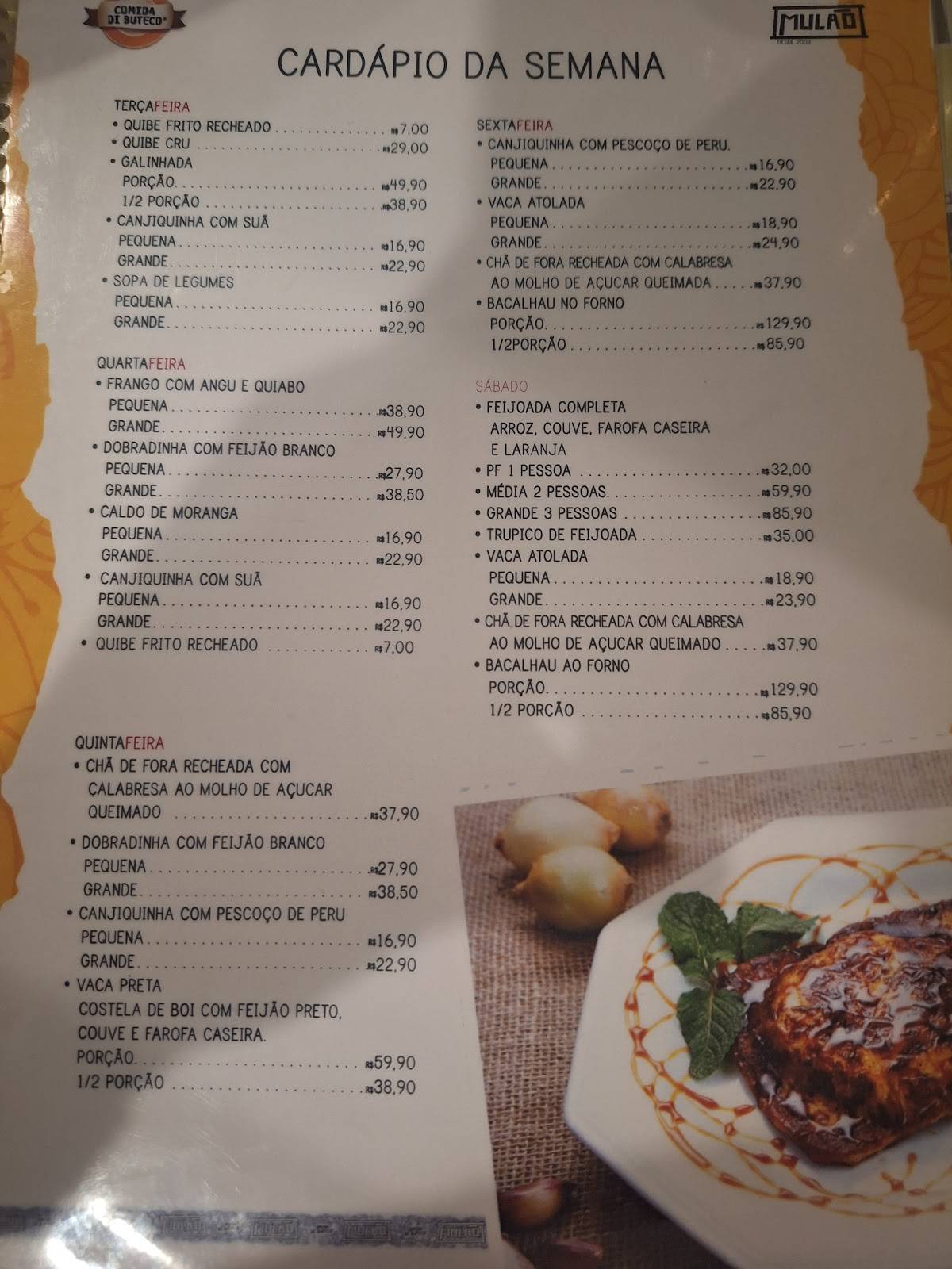 Mulão cardápio
