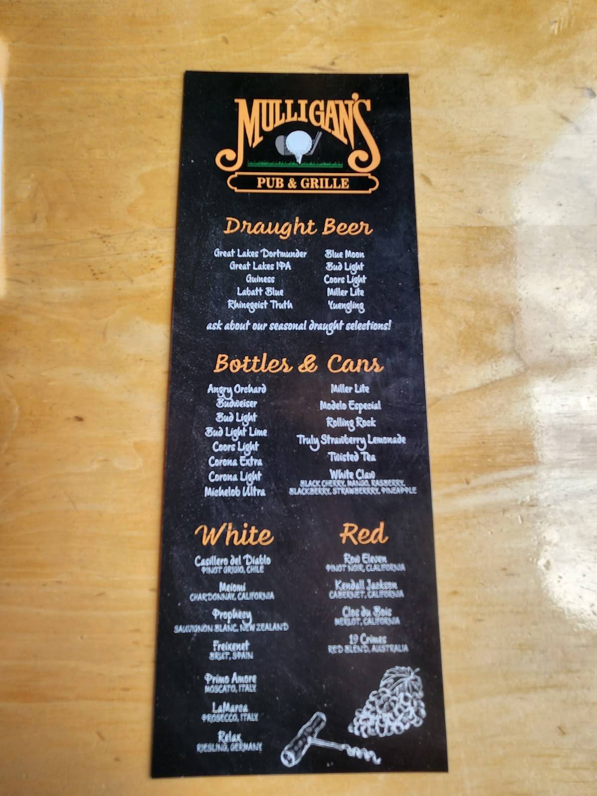 Menu at Mulligan's Pub & Grille, Avon