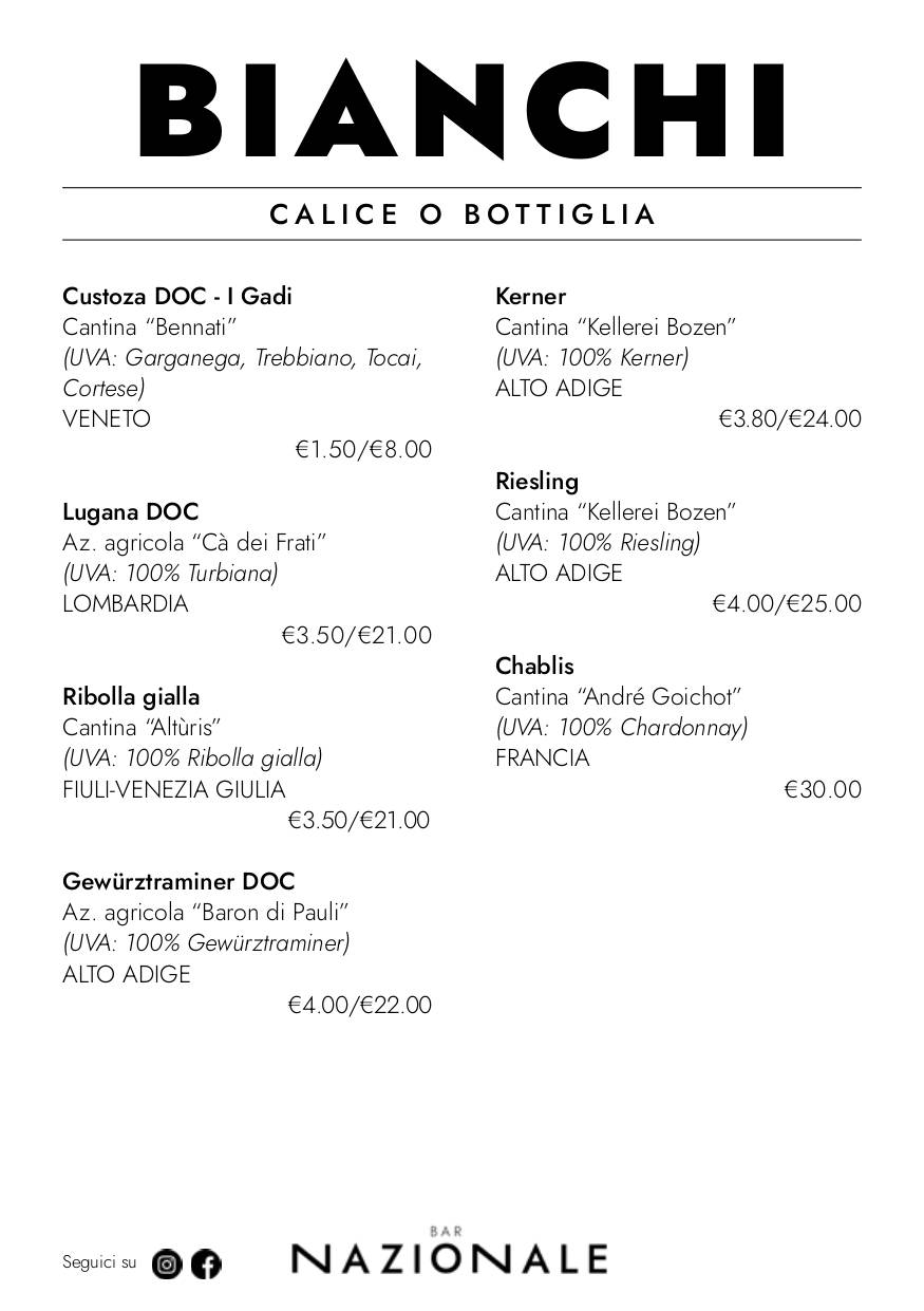 Menu di Caffè Nazionale 