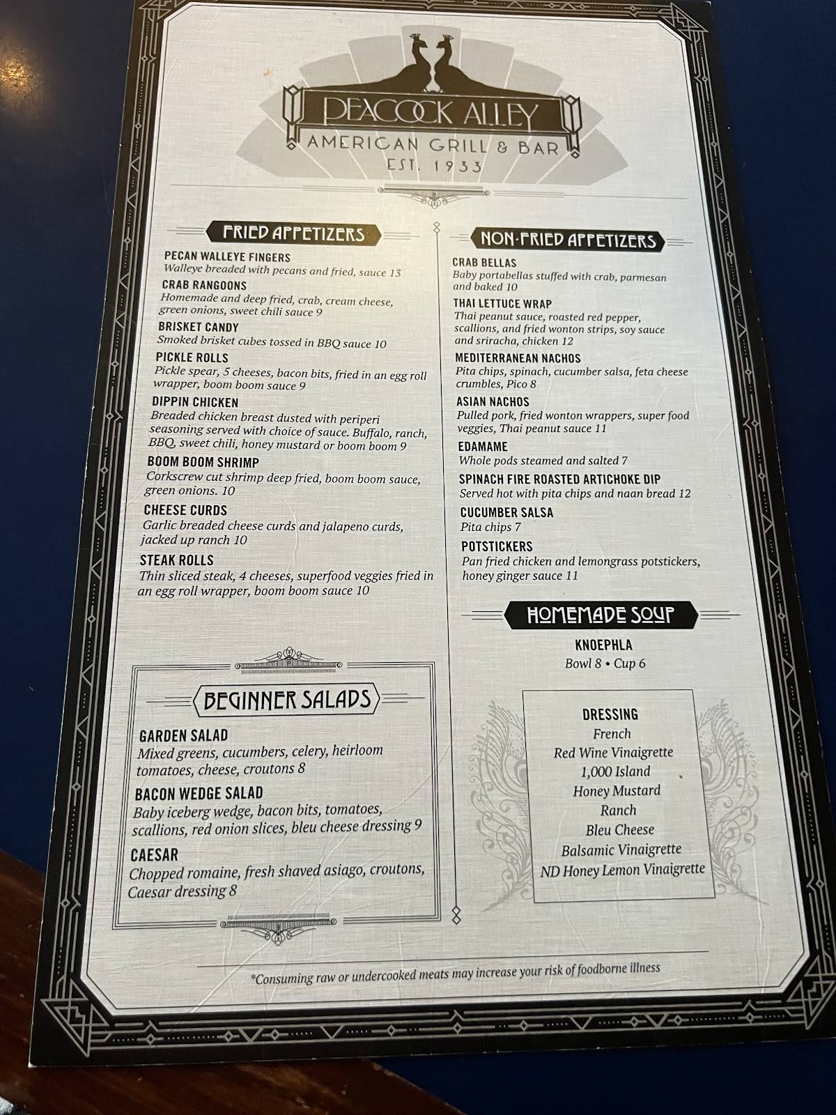 Menu at Peacock Alley pub & bar, Bismarck