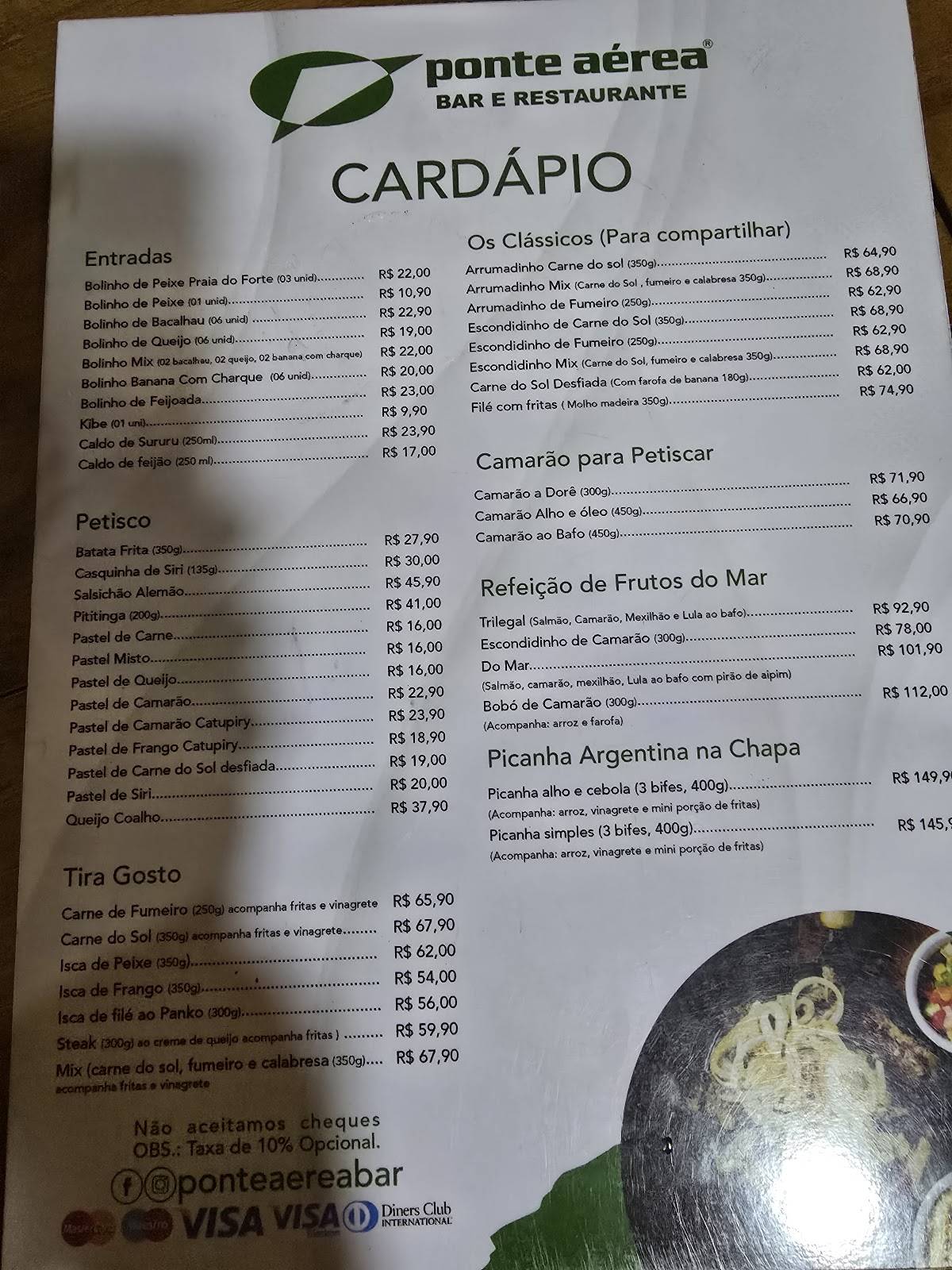 Ponte Aérea Bar cardápio