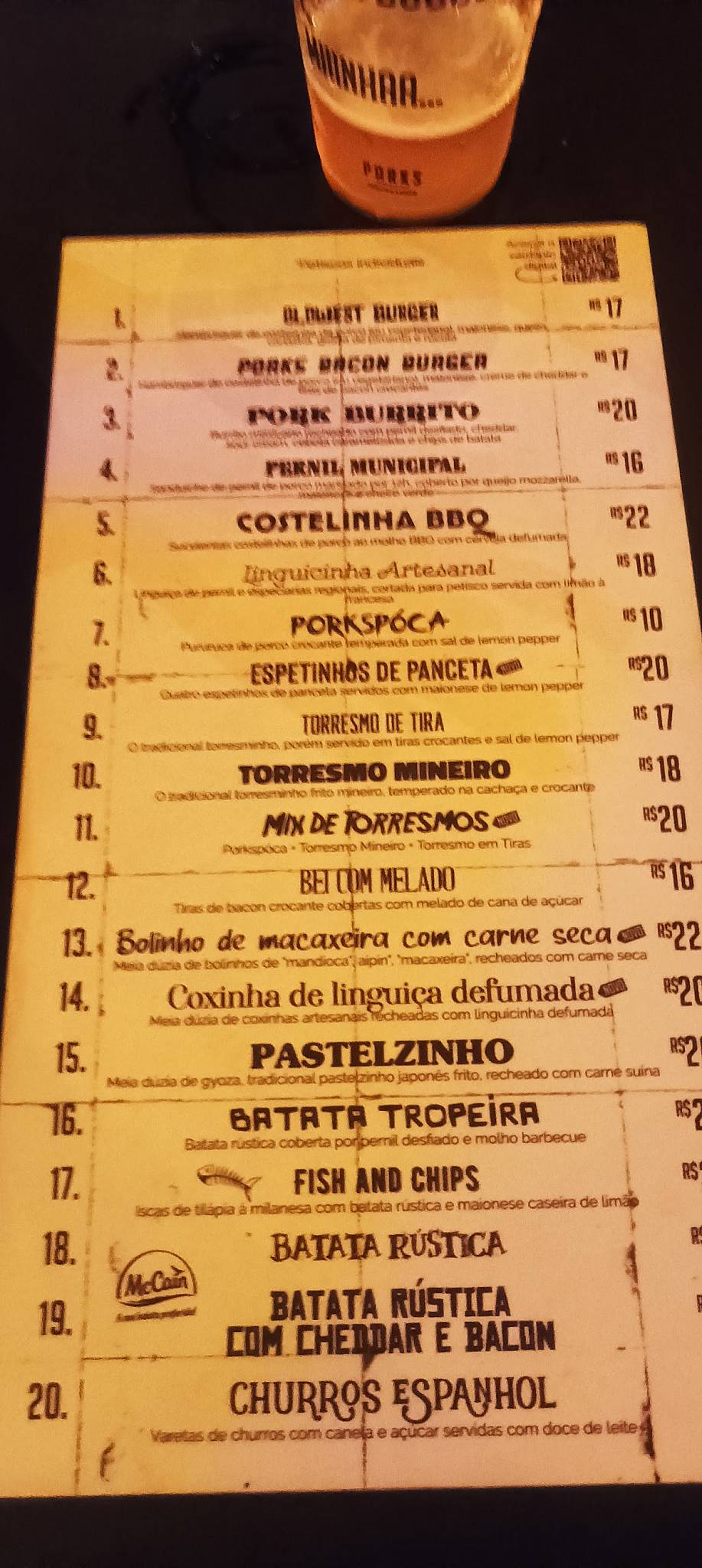 Porks Praia Grande Bar de Rock Chope Artesanal Comida de Boteco e Porco cardápio