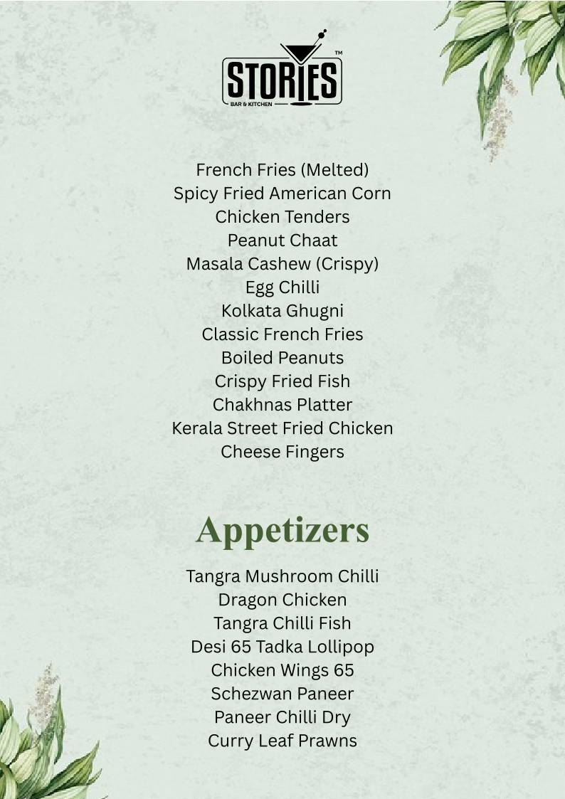 Stories Bar & Kitchen - Rajajinagar menu