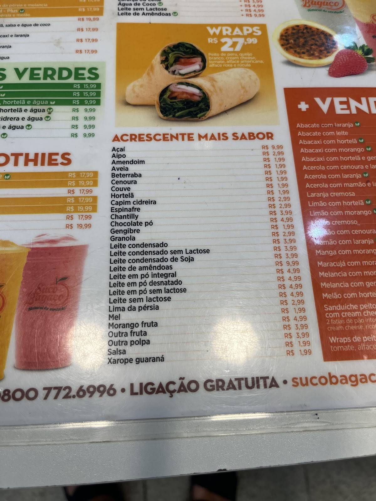 Suco Bagaço cardápio