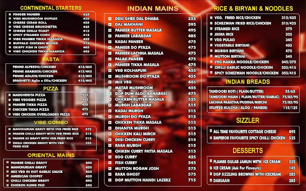 THE VIBE VARANASI menu