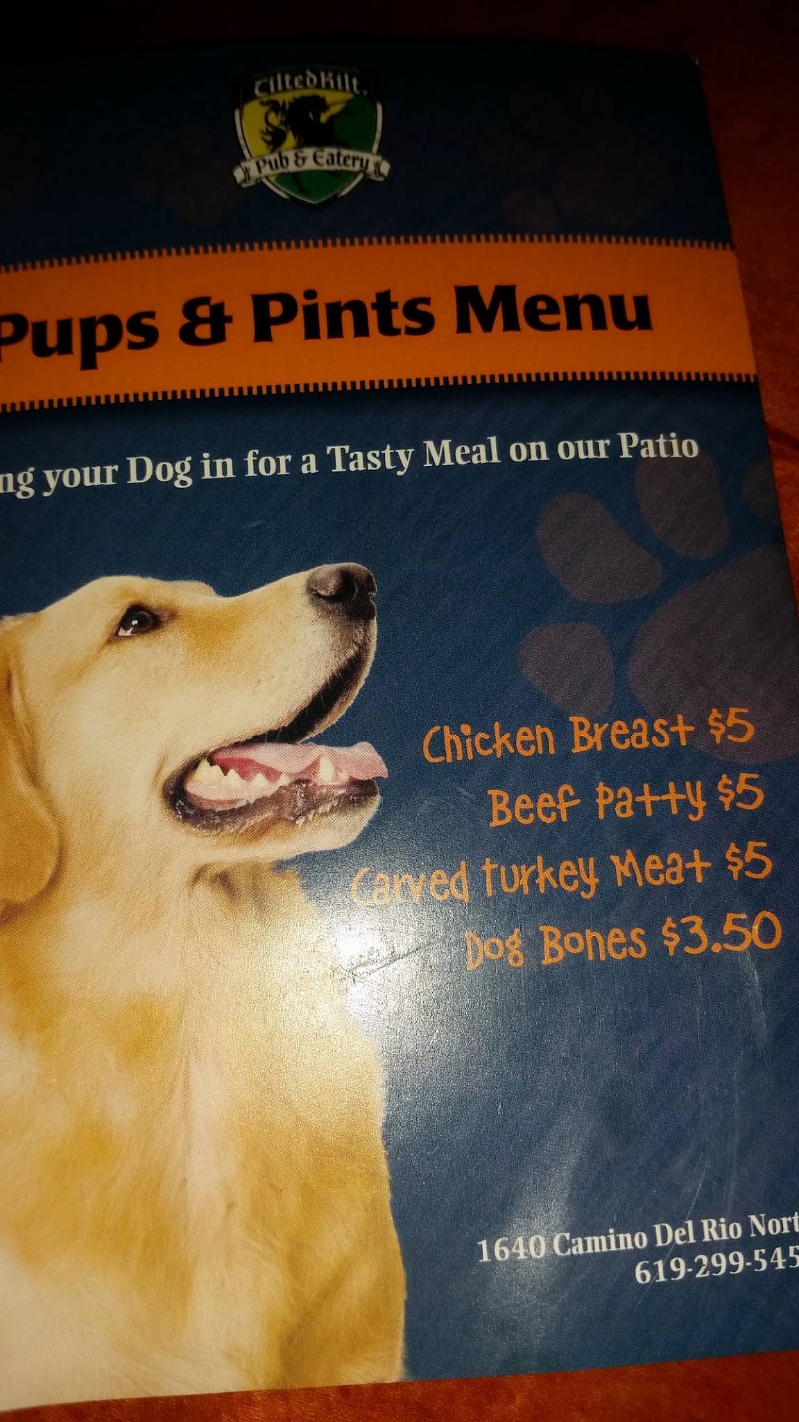 Menu at Tilted Kilt Pub and Eatery, San Diego, Camino Del Rio N
