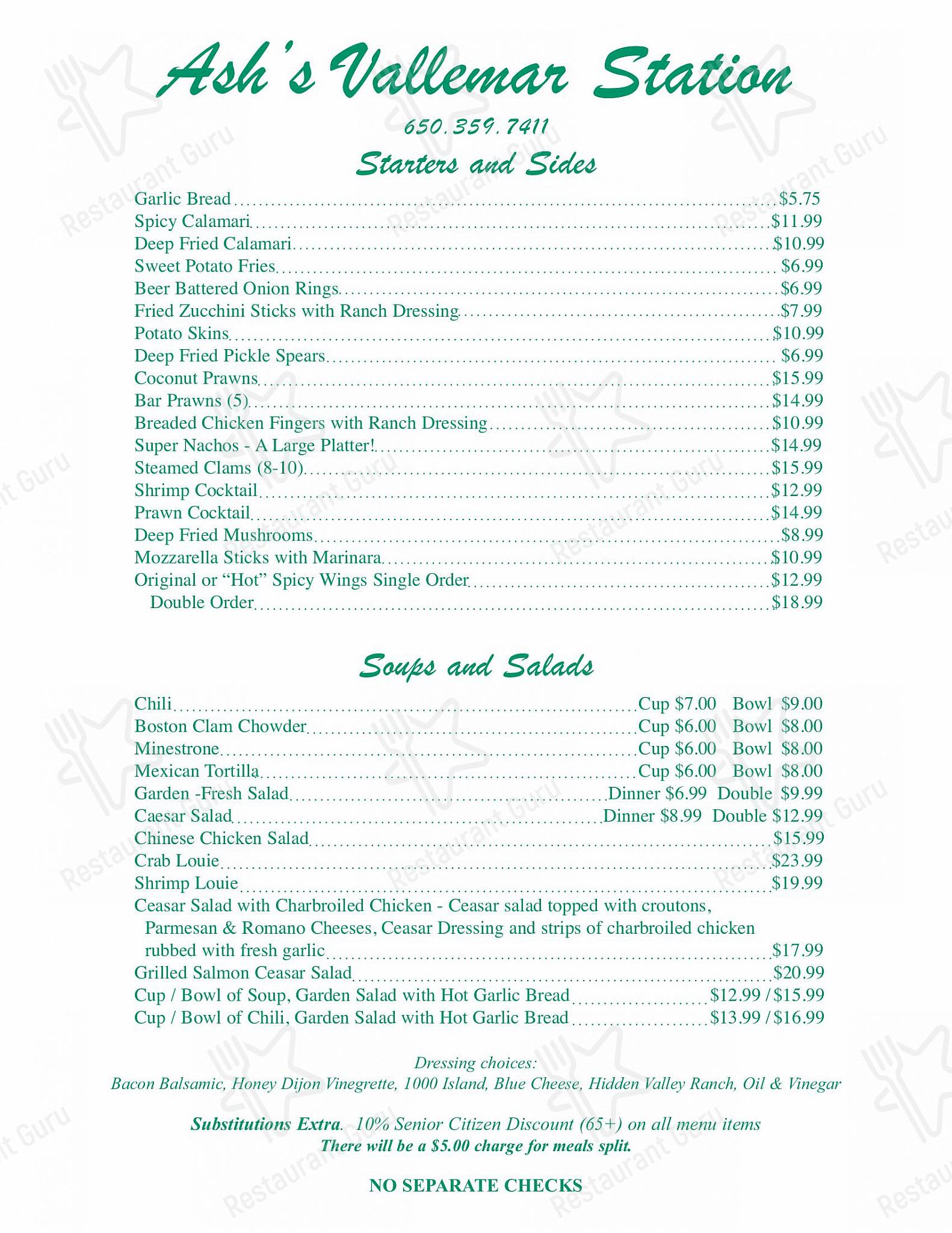 Menu at Vallemar Station pub & bar, Pacifica