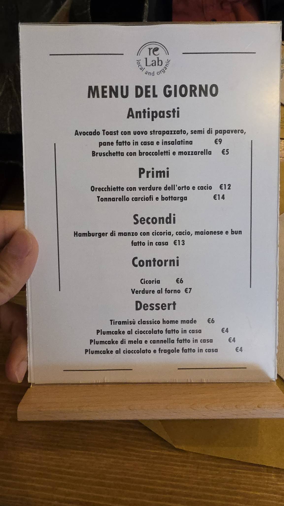 Menu di reLab local and organic 