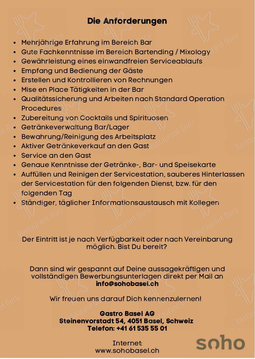 soho basel dans Bale - Menu