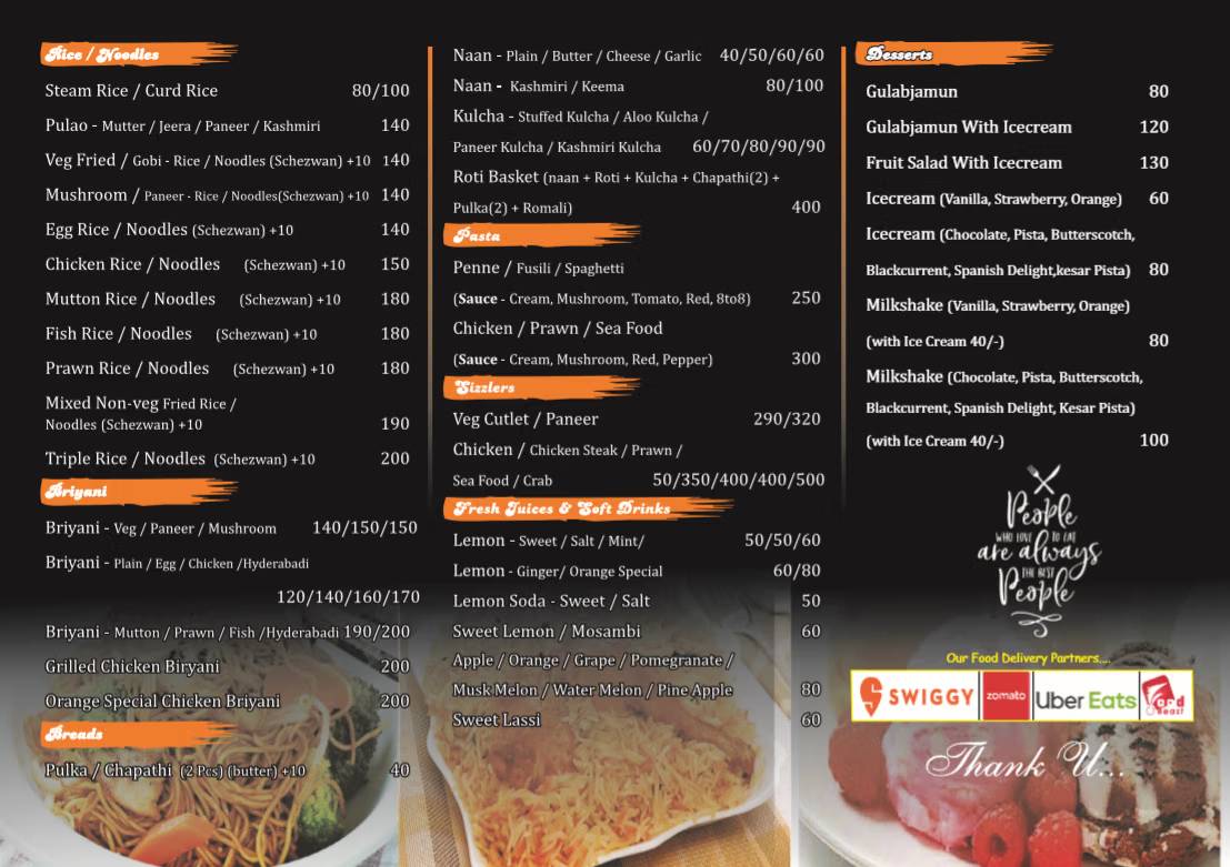 Orange restaurant menu