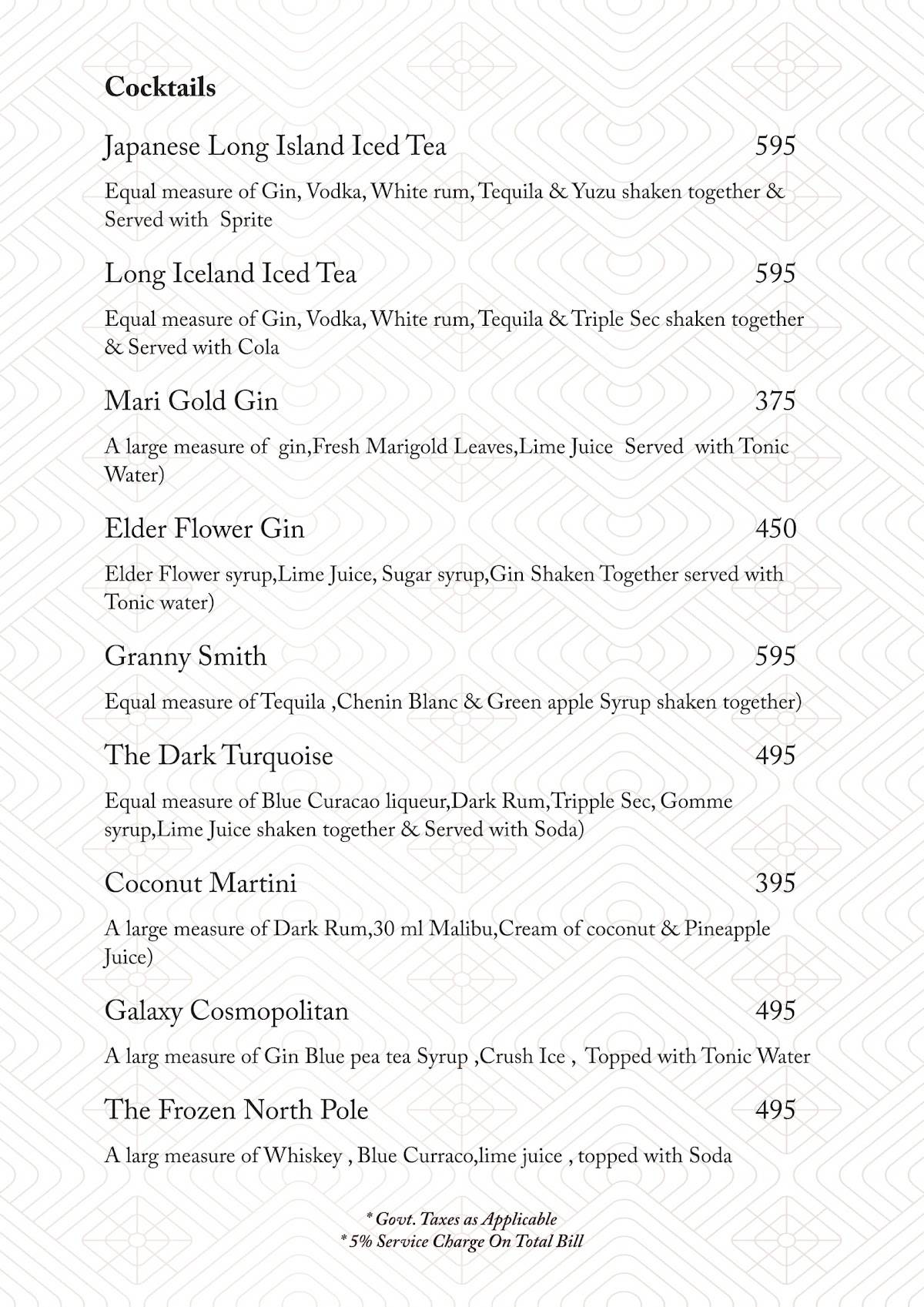 Kokkita Restaurant and Bar menu