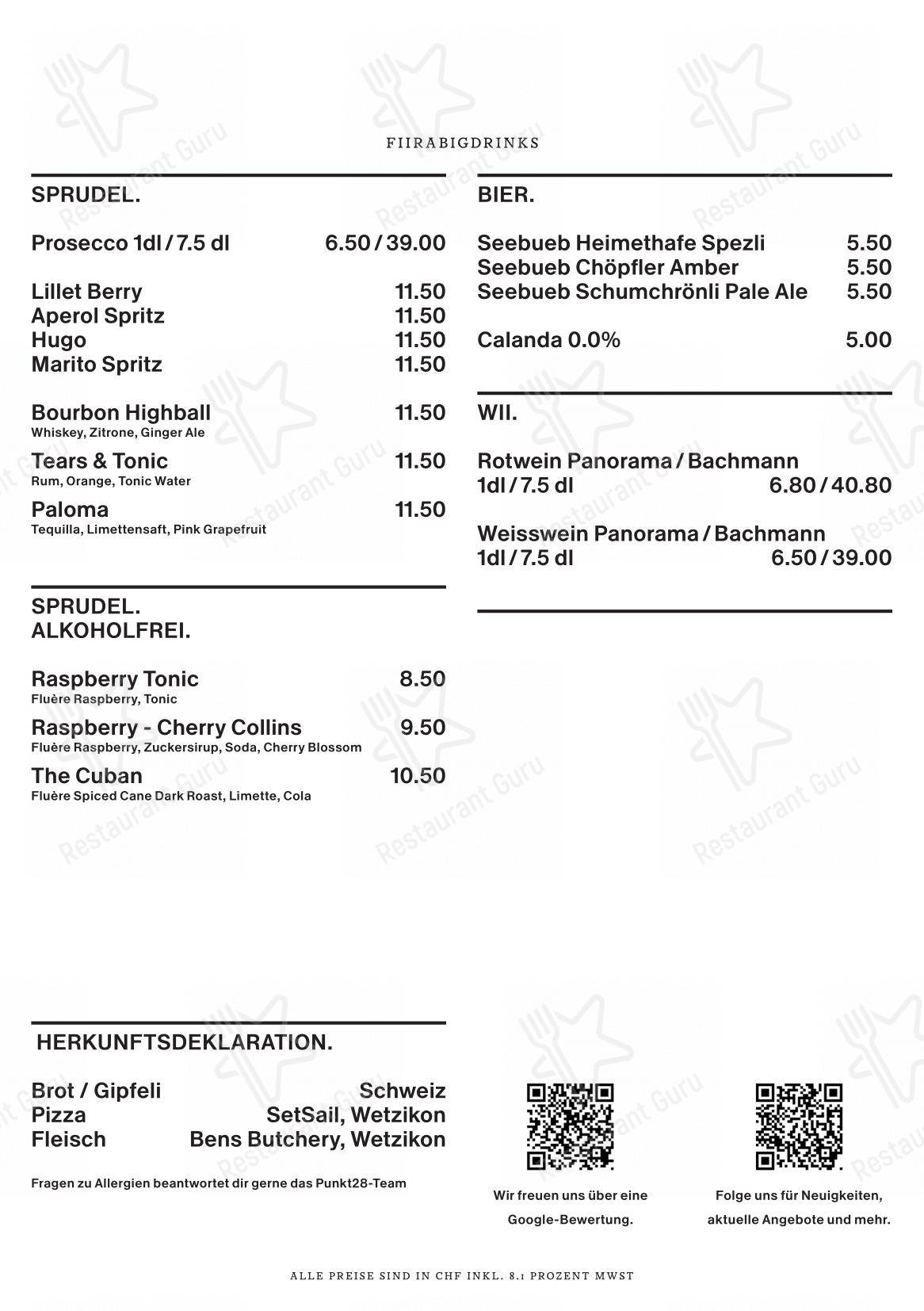 Menu bar per Punkt28 in Wetzikon