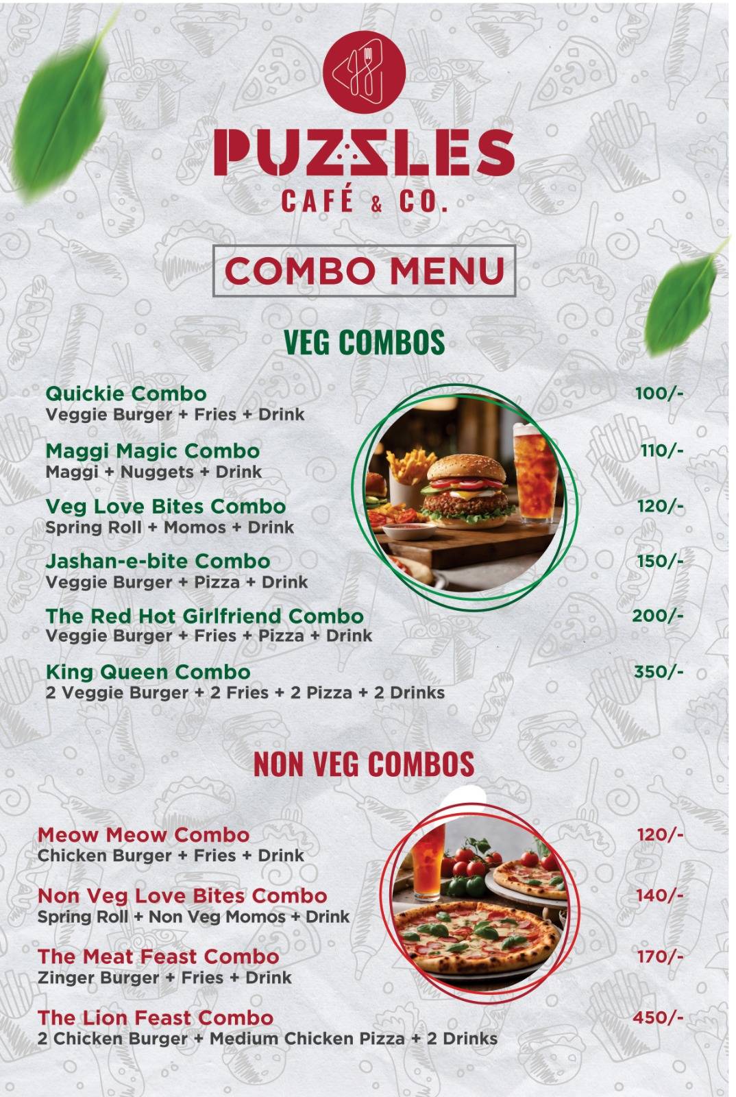 Puzzles Cafe and Restaurant menu