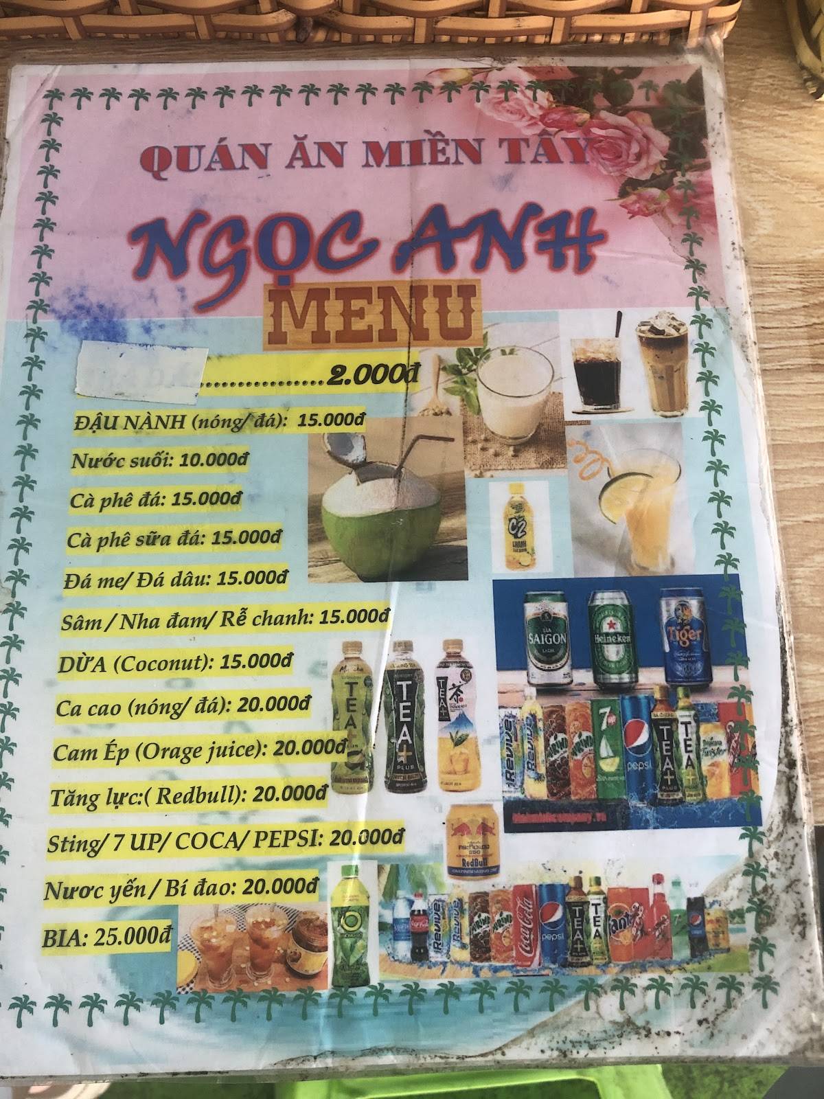 Menu at Quán Ăn Miền Tây NGỌC ANH restaurant, Can Tho