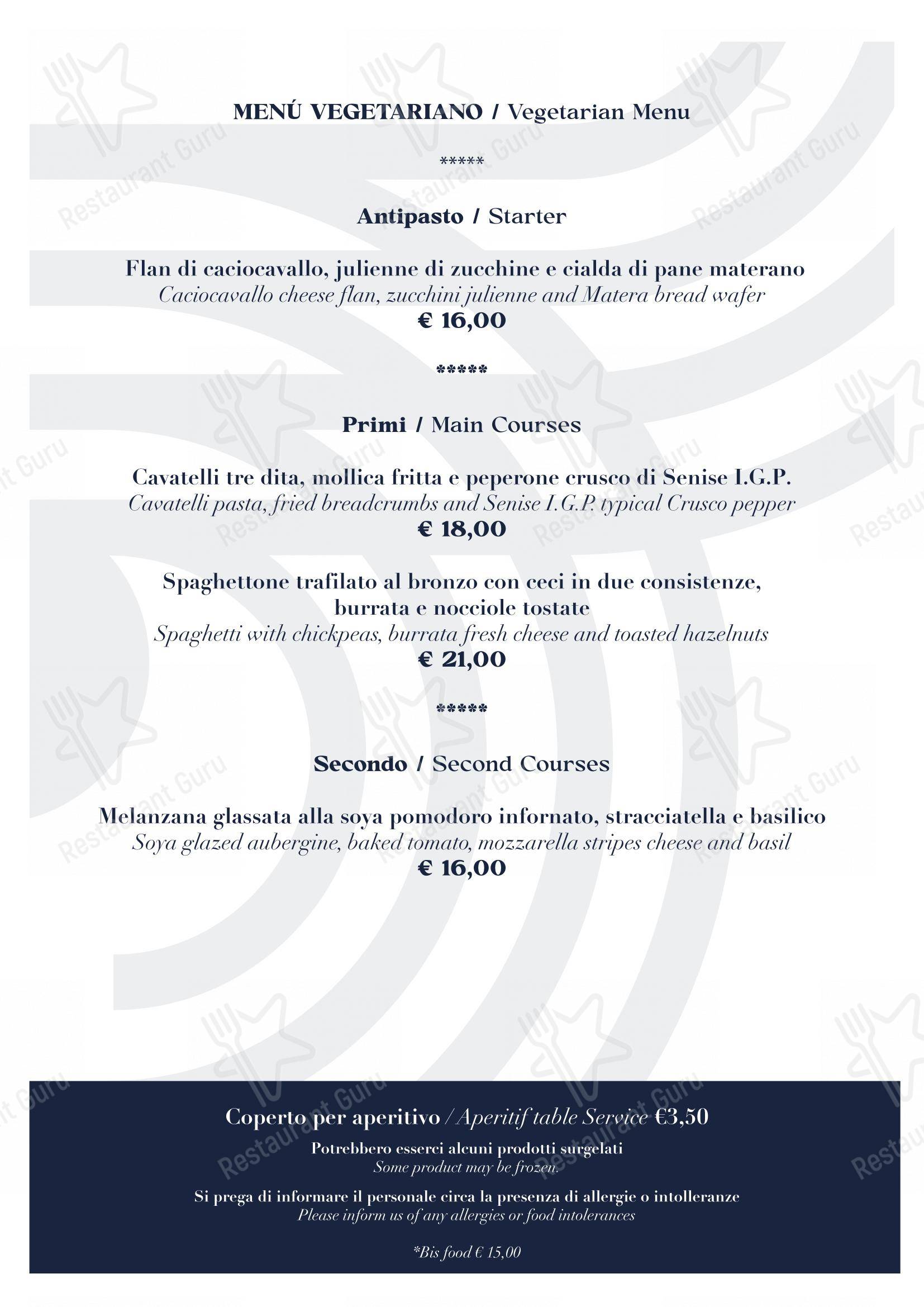 Menu di BV Quarry Rooftop Terrace Matera - Restaurant Garden Inn - Lunch Menu
