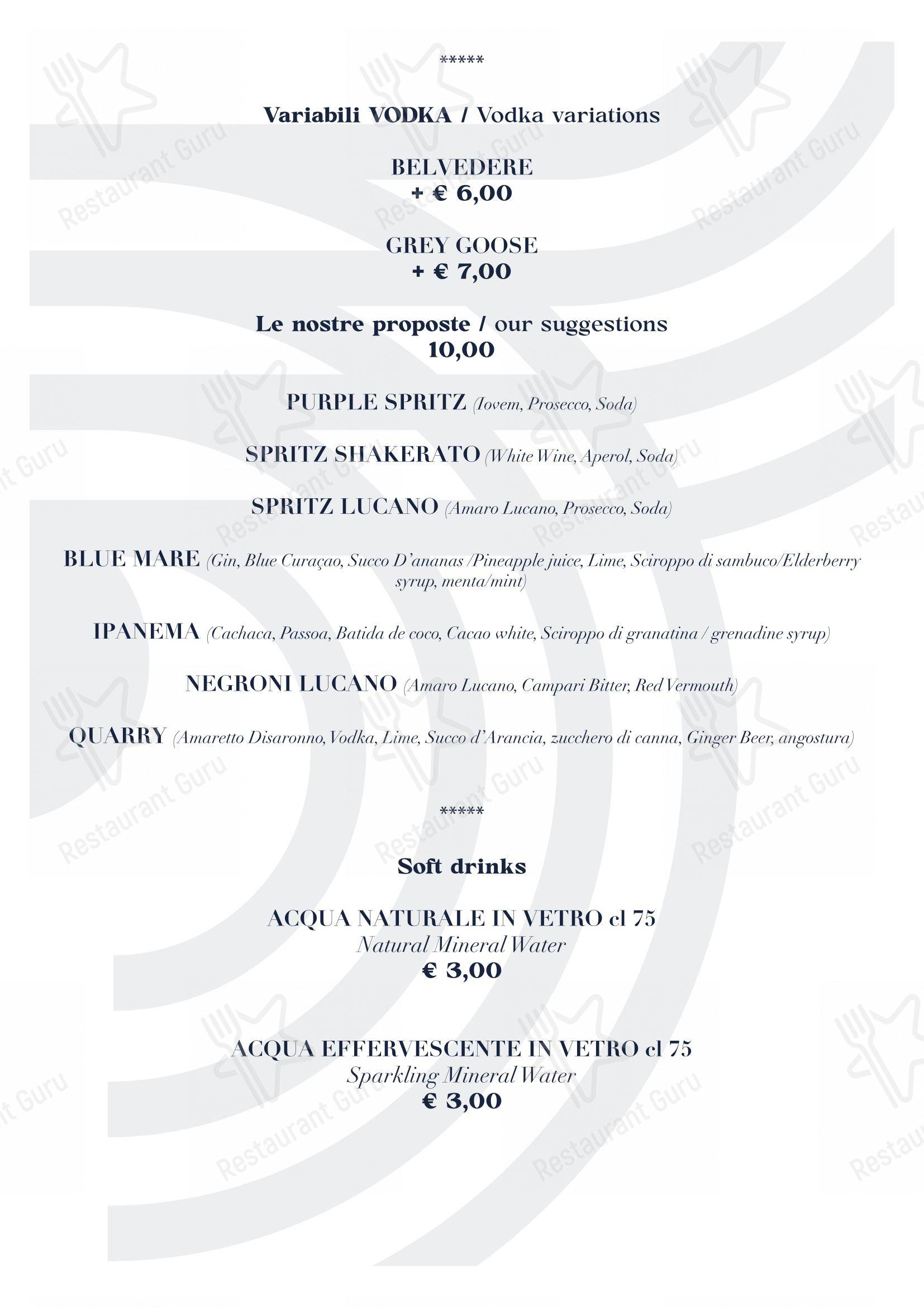 Menu di BV Quarry Rooftop Terrace Matera - Restaurant Garden Inn - Ночное меню