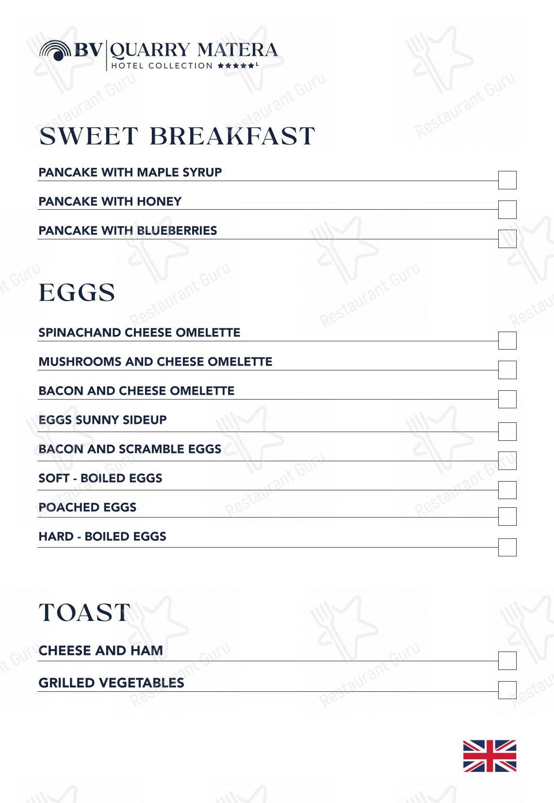 Dinner Menu per BV Quarry Rooftop Terrace Matera - Restaurant Garden Inn pub & bar