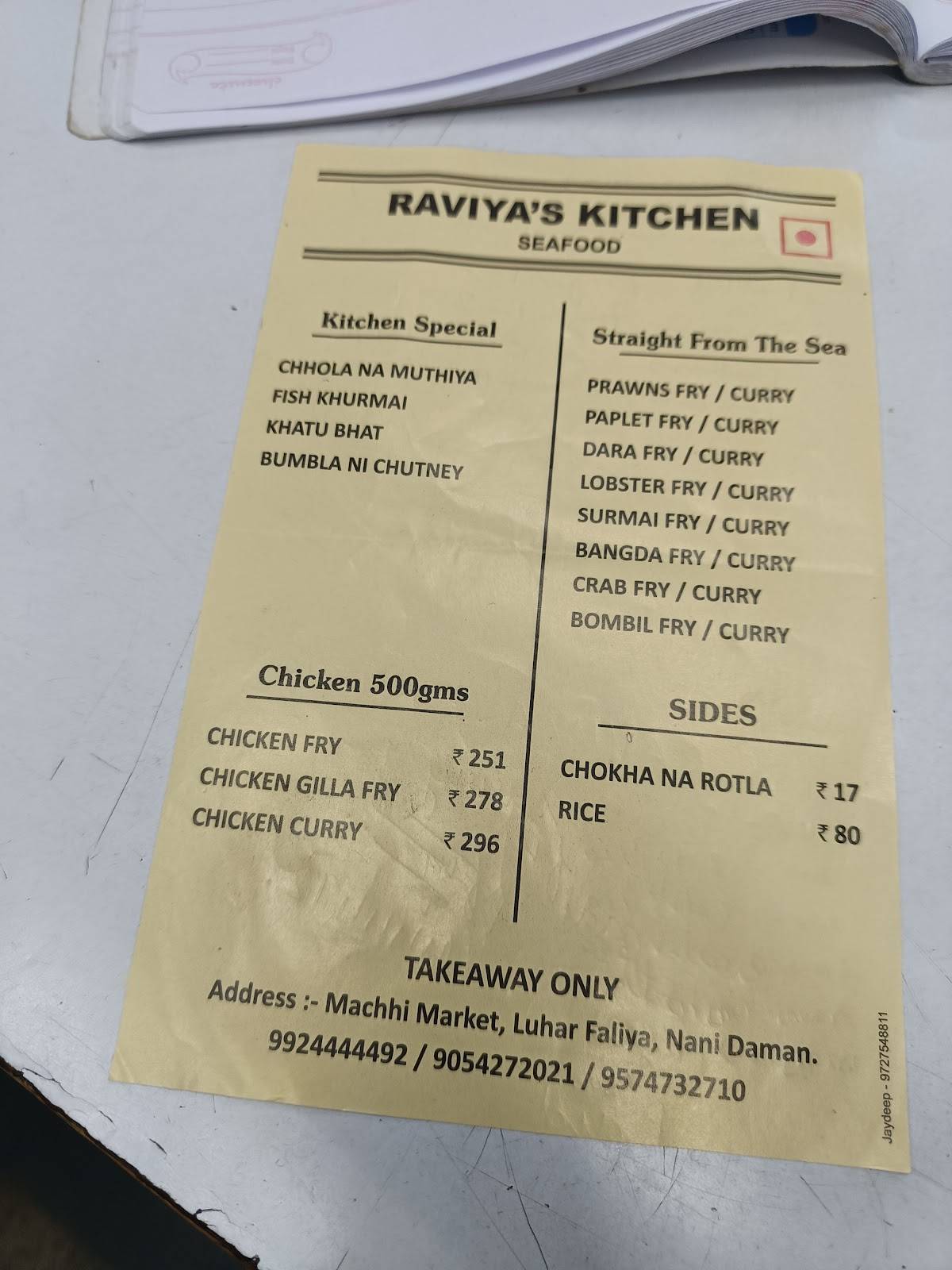 RAVIYAS KITCHEN menu