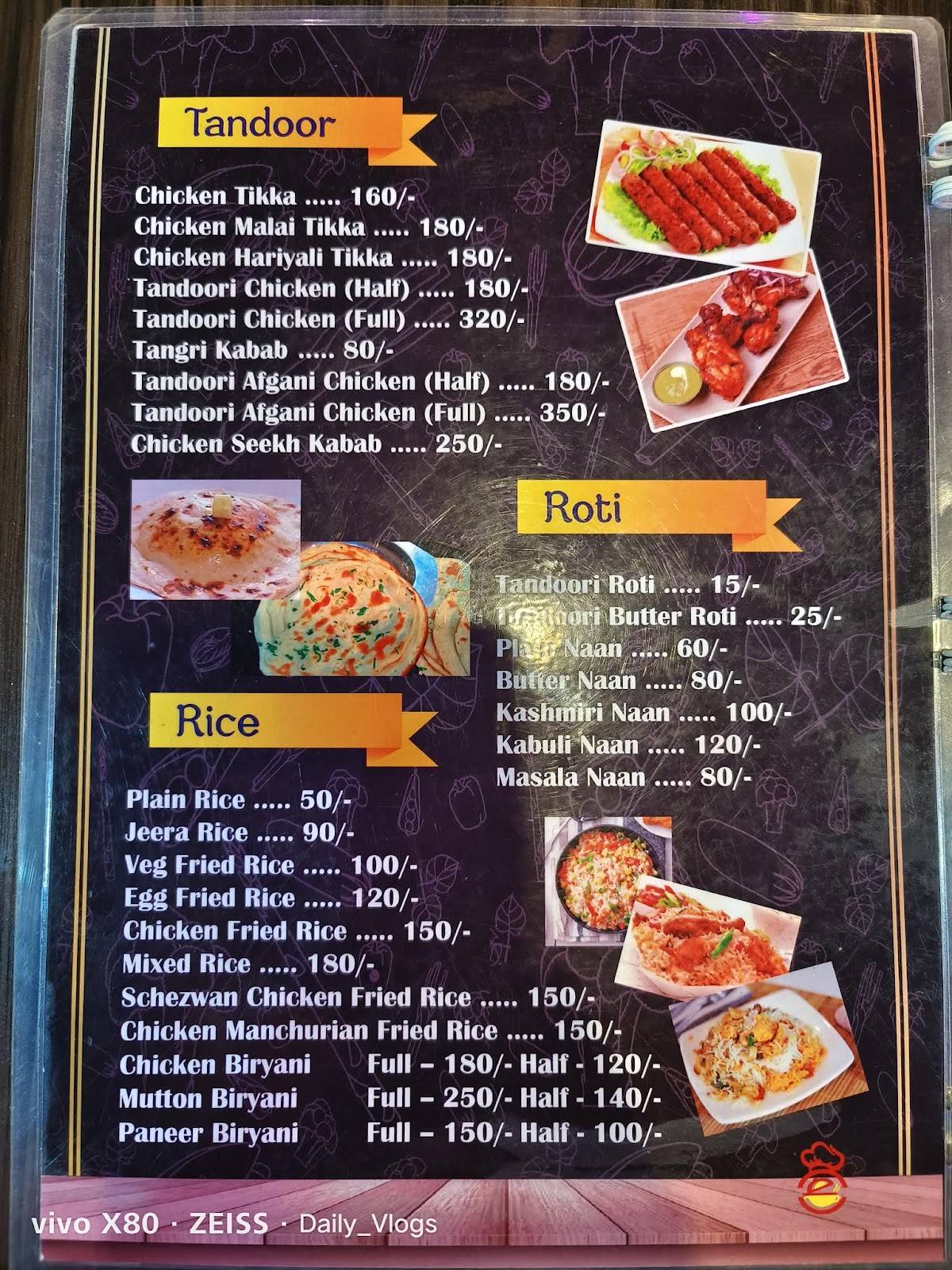 RDP Cafe and Restaurant menu