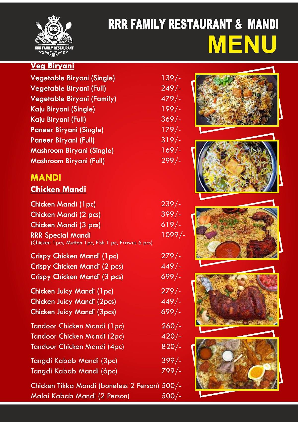 RRR Family Restaurant (Mandi) menu