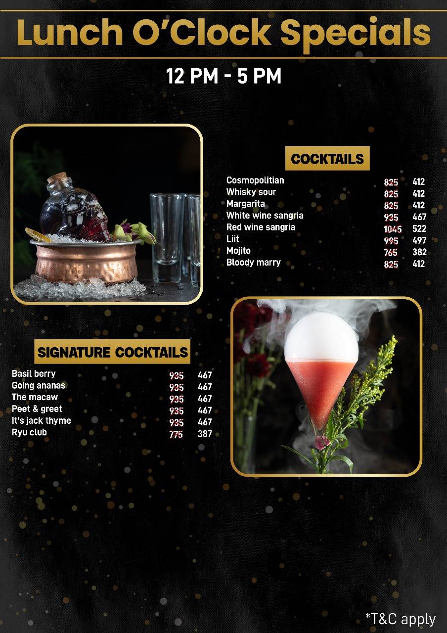 RYU Bar menu