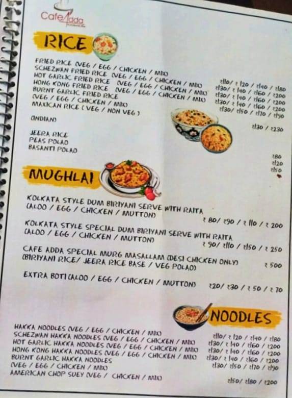 Càfè Addà. menu