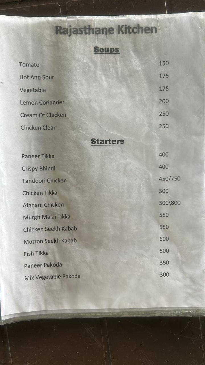 Rajasthane kitchen menu
