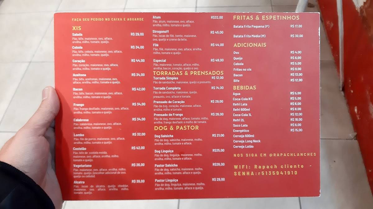 Rapach Lanches cardápio