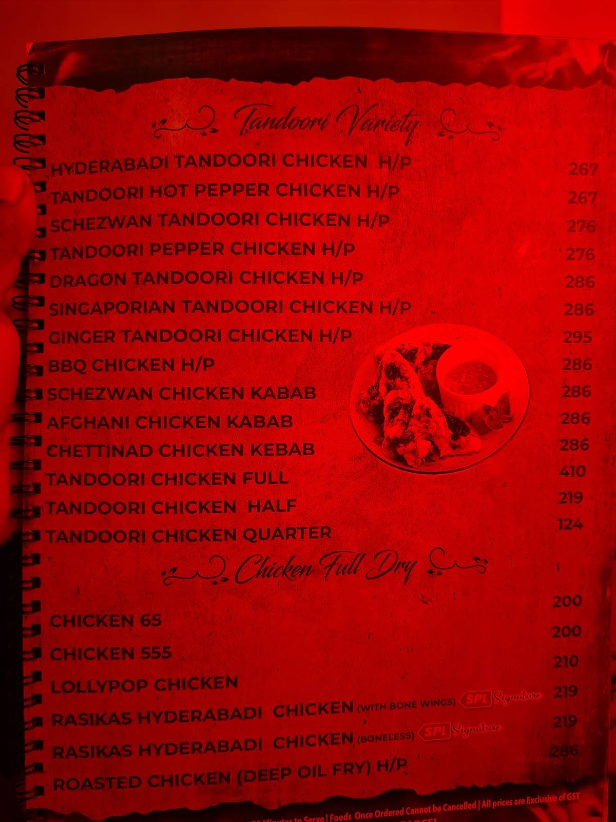 Rasikas Restaurant Elements menu