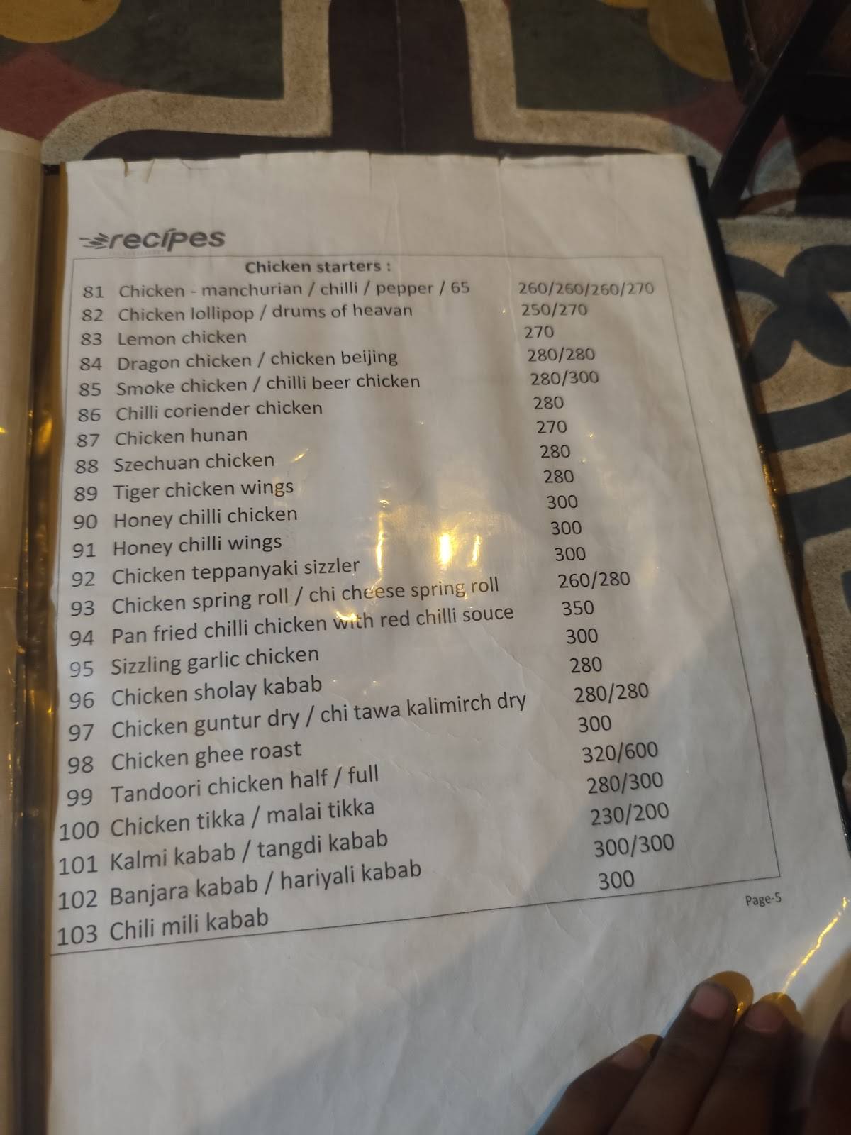 Recipes menu
