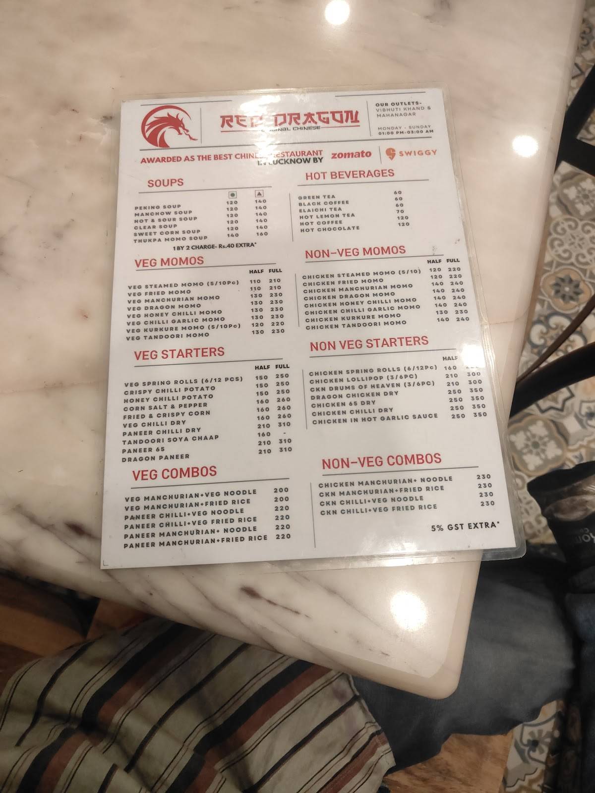 Red Dragon menu
