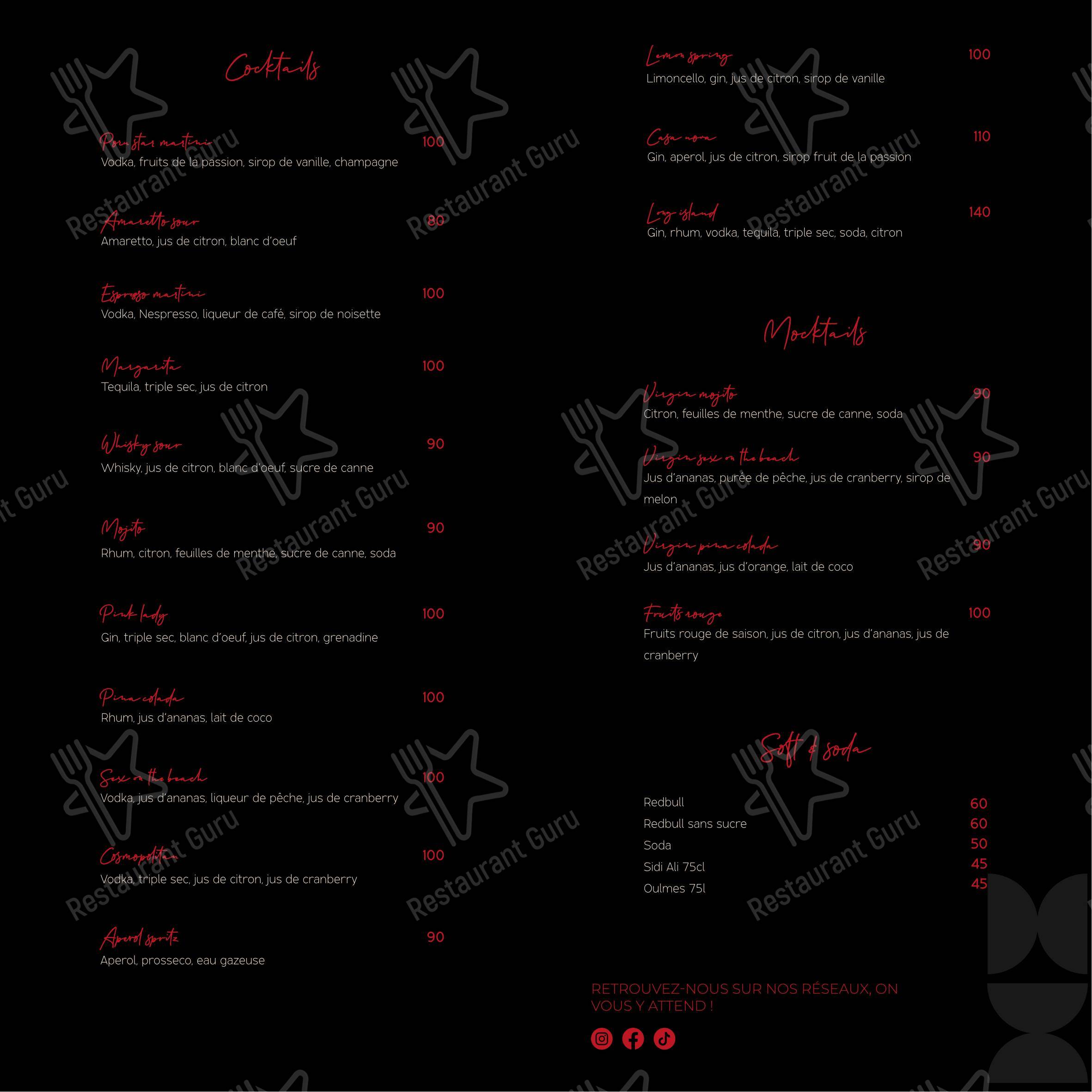 Menu pour Redhouse boite de nuit