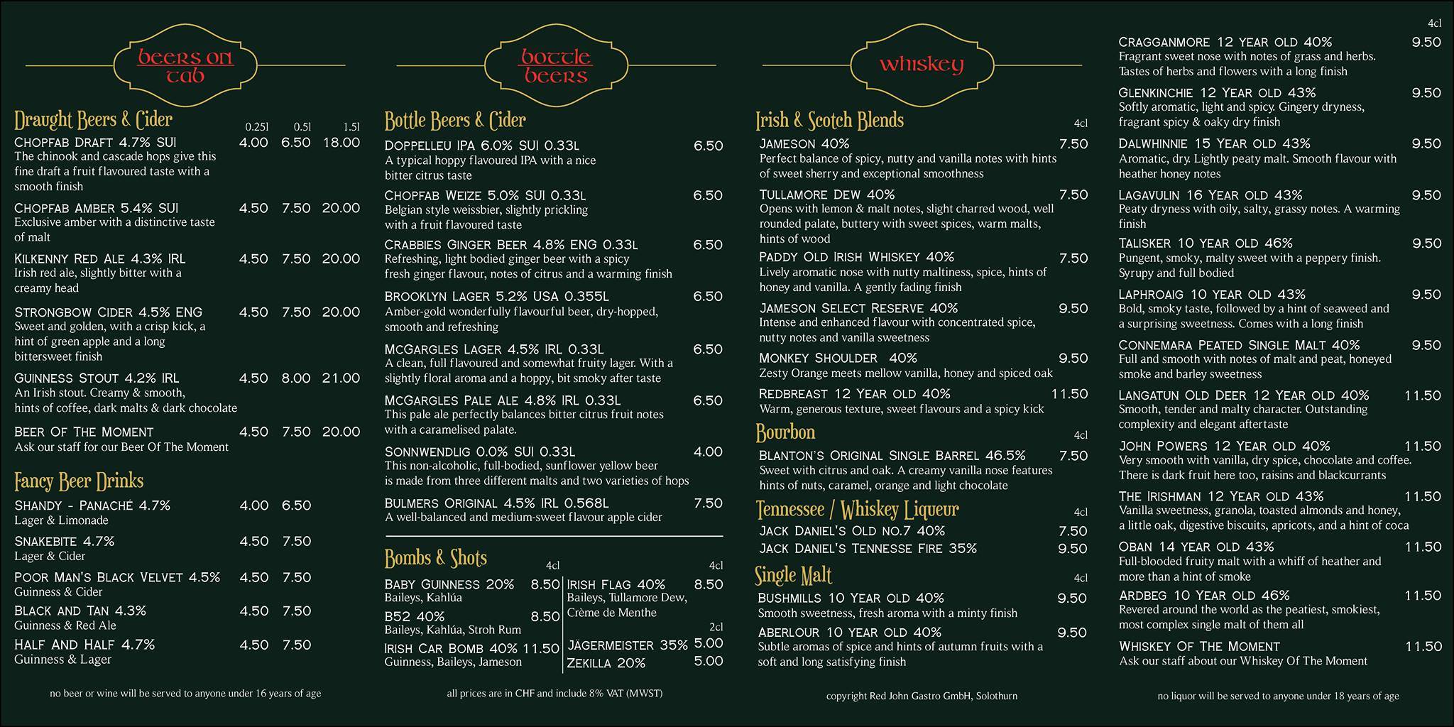 Menu di Red John Irish Pub 
