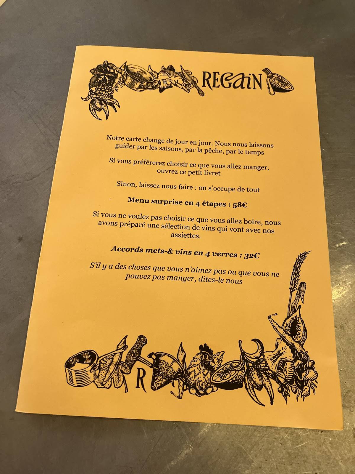 Menu de Regain