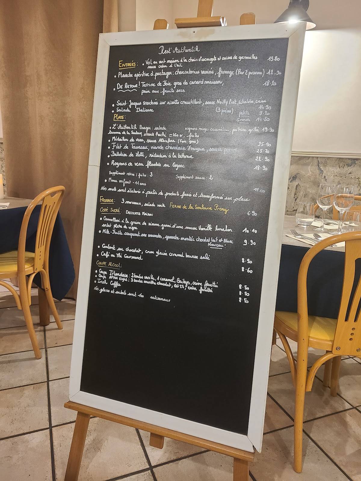 Menu au Rest'Authentik restaurant, Pagny-sur-Moselle