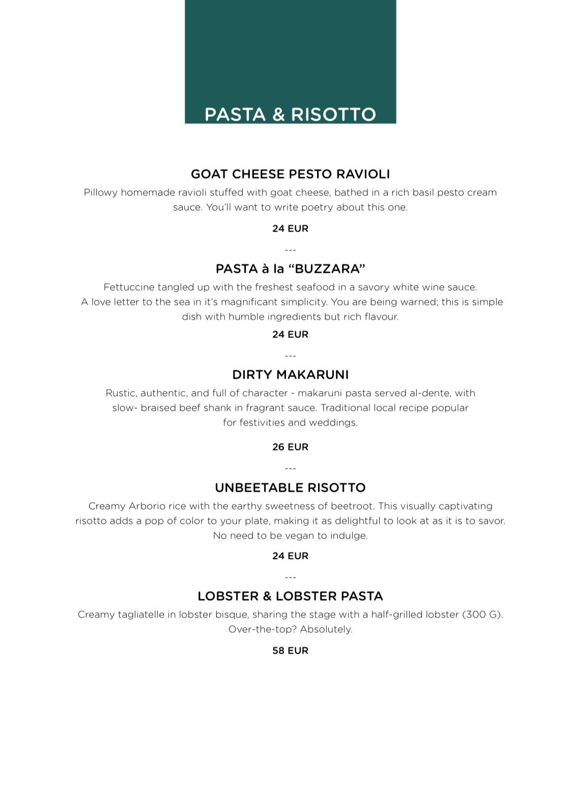 Menu di ARKA Dubrovnik (OLD TOWN) 