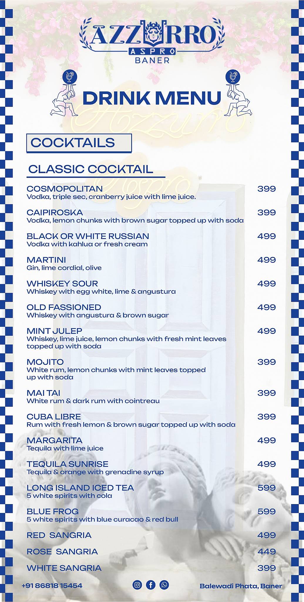 AZZURRO ASPRO - BEST BAR IN BANER menu