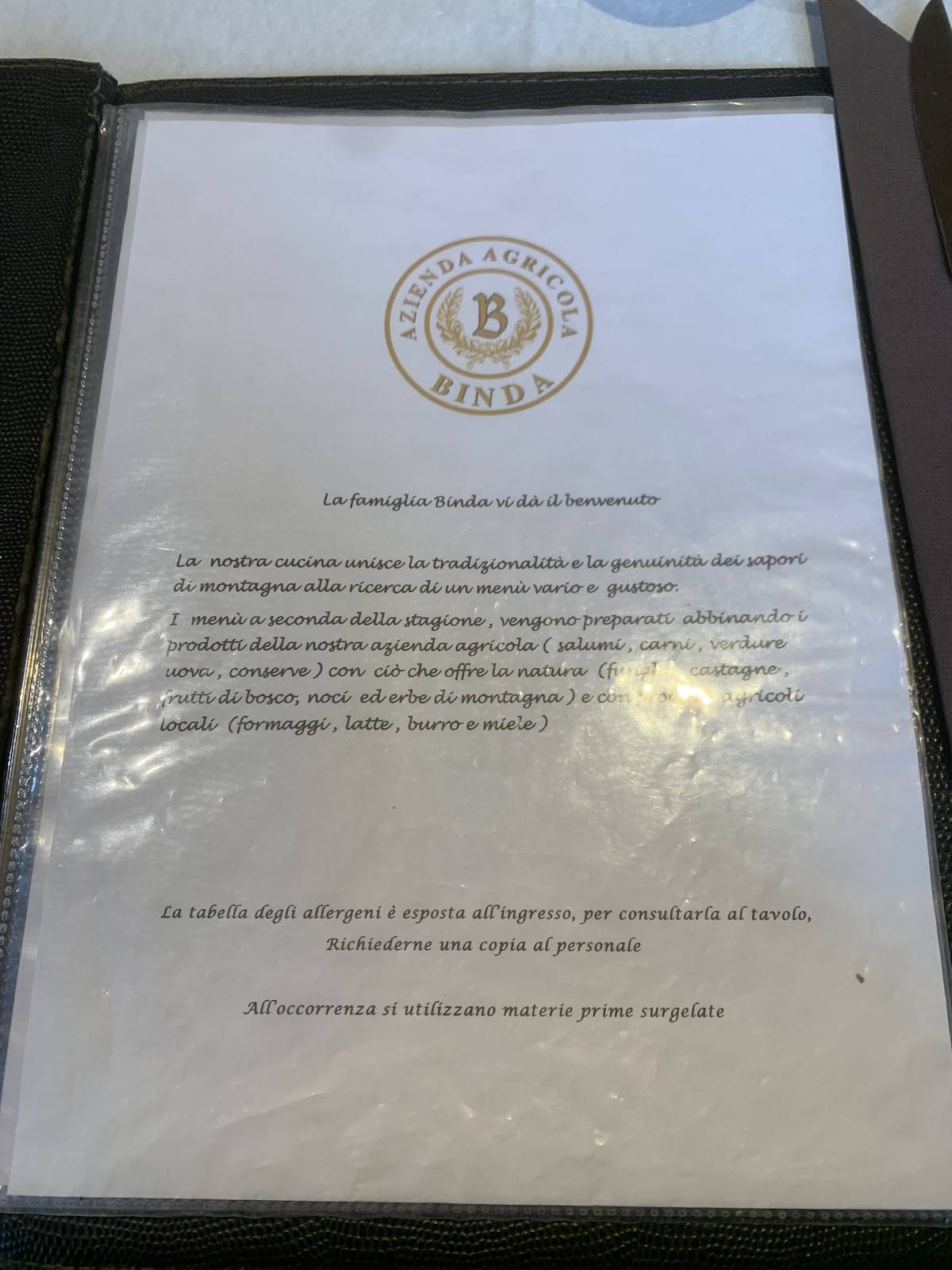 Menu di Agriturismo Binda 