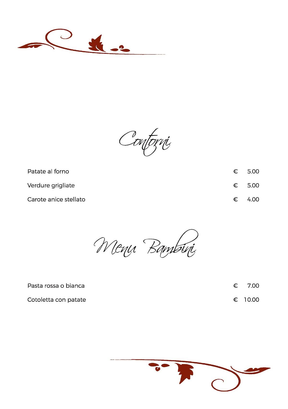 Menu di B&B Rustico di Angela Benellini 