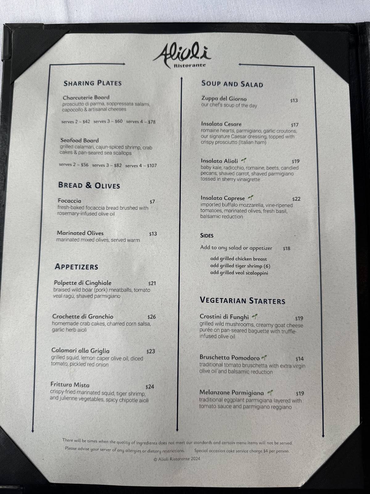 Menu de Alioli Ristorante