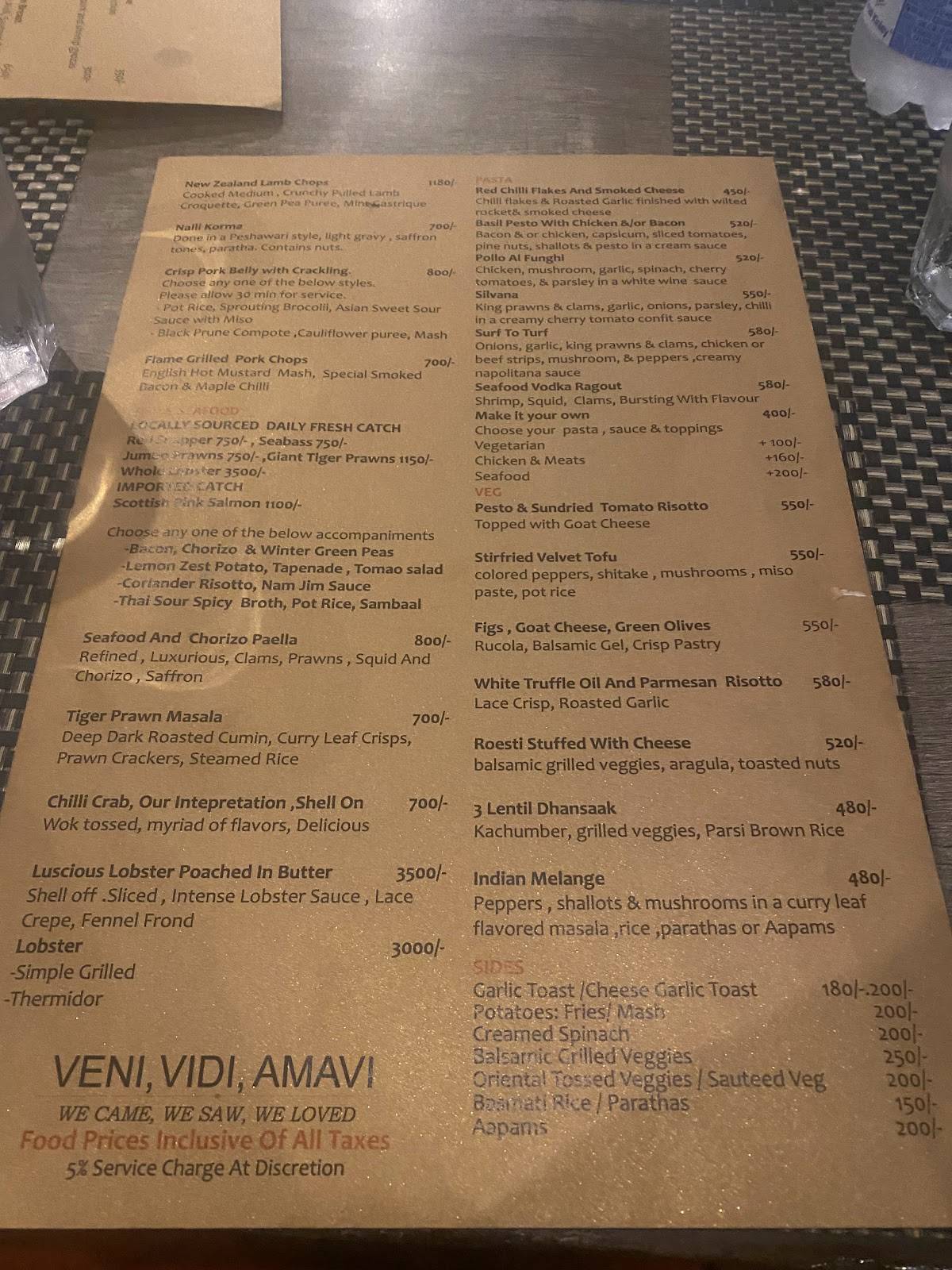 Amavi by Sumera menu
