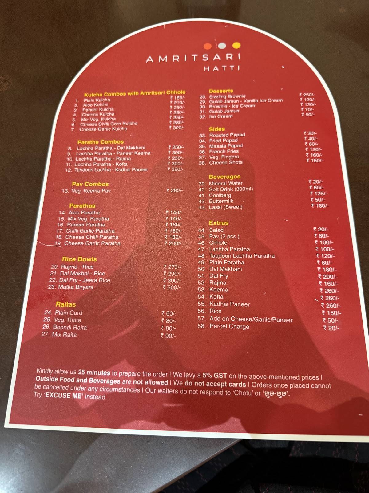 Amritsari Hatti menu
