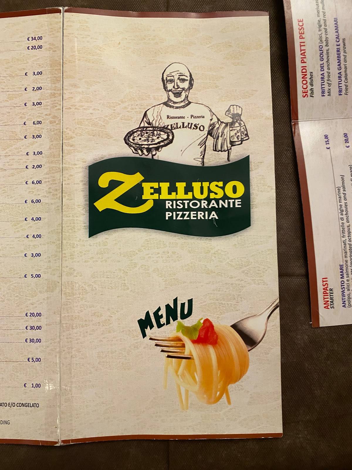 Menu di Ristorante Pizzeria Zelluso a casamicciola terme 