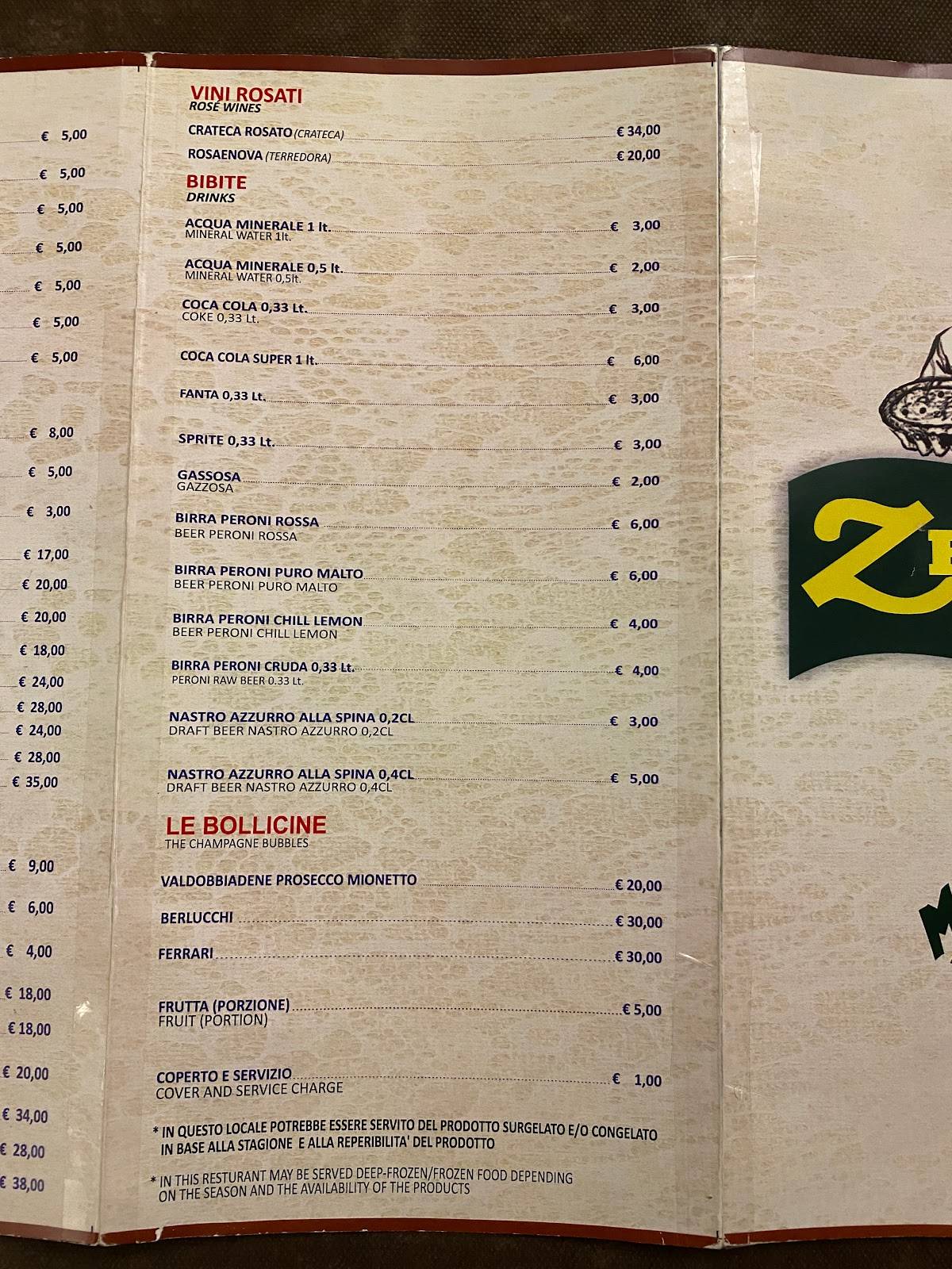 Menu di Ristorante Pizzeria Zelluso a casamicciola terme 